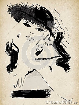 Beautiful woman vogue vintage model. Cartoon Illustration