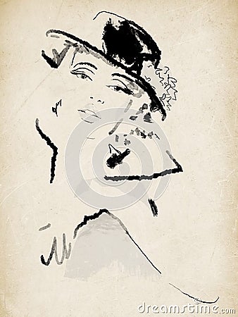 Beautiful woman vogue vintage model. Cartoon Illustration