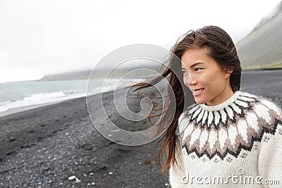 Beautiful Woman Walking On Beach On Iceland Stock Photo - Image: 44816903