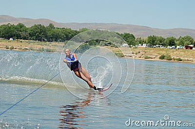 Beautiful woman waterskiing Stock Photo