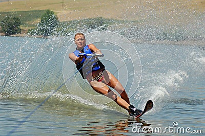 Beautiful woman waterskiing Stock Photo