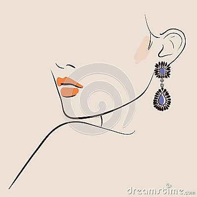 Beautiful woman wearing earrings Vector Illustration