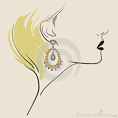 Beautiful woman wearing earrings Vector Illustration