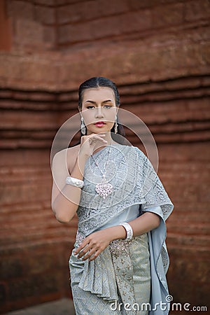 Beautiful Woman wearing Thai dress Stock Photo