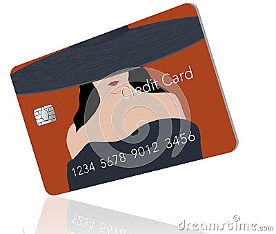 A beautiful woman in a wide brim hat is seen on a generic credit card in an illustration about fashion shopping Cartoon Illustration
