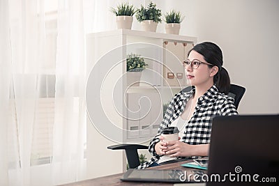 Beautiful woman worker manager finished work Stock Photo