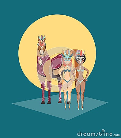 Beautiful women with circus horse carnival Vector Illustration