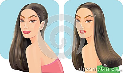 Beautiful women with facial hair styles. Vector Illustration