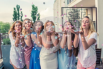 Beautiful Women Friends Having Fun At Bachelorette Party Stock Photo