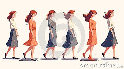beautiful women in a row, dress artstyle, ai generated image Stock Photo