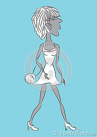 Beautiful women in white dresses that look smart. Girl cartoon vector illustration. Model, fashion, lady, Female Vector Illustration