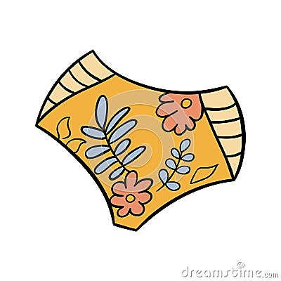 Beautiful women's bikini briefs. Cute summer swimsuit with floral print. An essential item for a beach holiday Vector Illustration