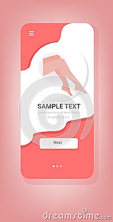 beautiful womens legs with smooth skin after depilation hair removal skincare concept smartphone screen mobile app Vector Illustration