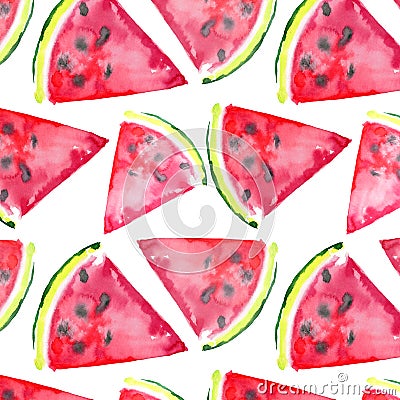 Beautiful wonderful bright colorful delicious tasty yummy ripe juicy cute lovely red summer fresh dessert slices of watermelon Cartoon Illustration