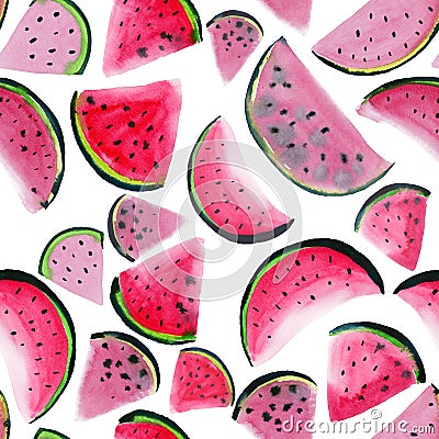 Beautiful wonderful bright colorful delicious tasty yummy ripe juicy cute lovely red summer fresh dessert slices of watermelon pai Cartoon Illustration