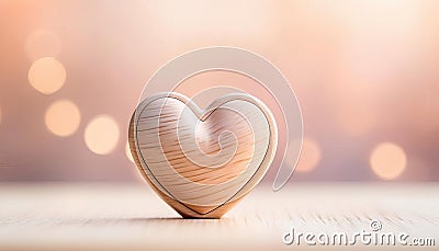 Beautiful wood heart with copy space in peach fuzz color Cartoon Illustration