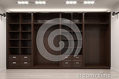 Beautiful wood horizontal wardrobe and walk in closet. Cartoon Illustration