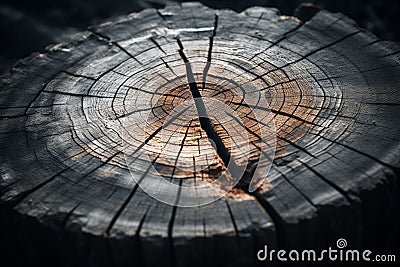 Beautiful wood stump dry, cracked texture enhances natural elegance Stock Photo