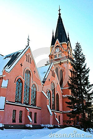 Beautiful wooden church in the town Kemi Stock Photo