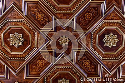 Beautiful wooden ornament on the ceiling Stock Photo