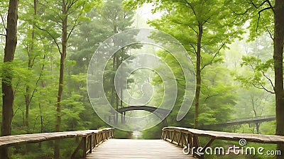 Beautiful wooden pathway the colorful trees in a forest Ai Generated Stock Photo
