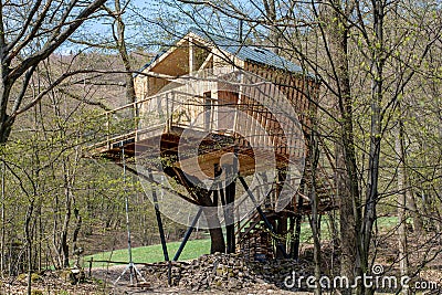 Beautiful wooden treehouse built in a park Stock Photo