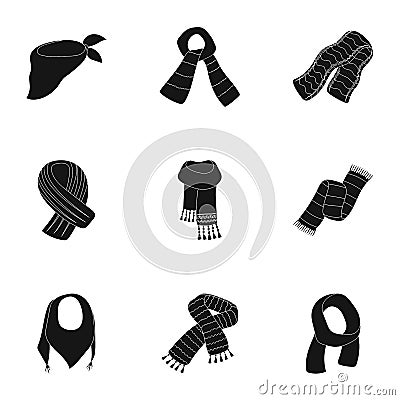 .Beautiful woolen, silk-colored warm scarves of shawls. scarves and shawles icon in set collection on black style vector Vector Illustration