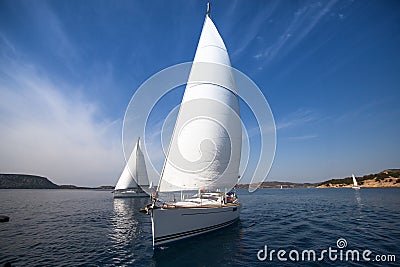 Beautiful yacht in the open sea. Luxury Travel. Stock Photo