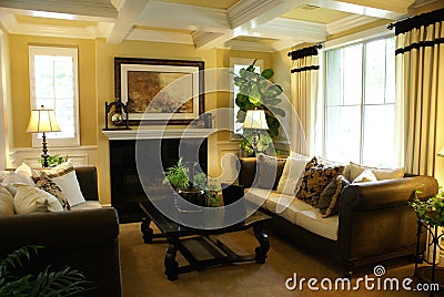 Beautiful Yellow Living Room Stock Photo