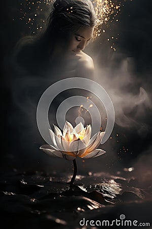 Mystic white lotus flower in the swamp Stock Photo