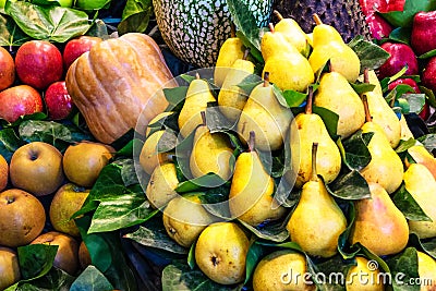 Beautiful yellow pears arrangement Stock Photo