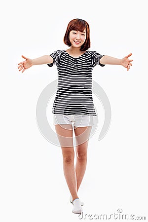 Beautiful young Asian gril spred her hands Stock Photo