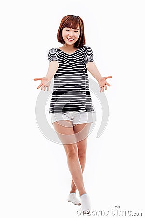 Beautiful young Asian gril spred her hands Stock Photo