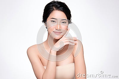 Beautiful Young Asian Woman with Clean Fresh Skin Stock Photo