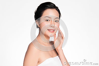 Beautiful young asian woman with clean fresh skin on white background, Face care, Facial treatment, Cosmetology, beauty and spa, Stock Photo
