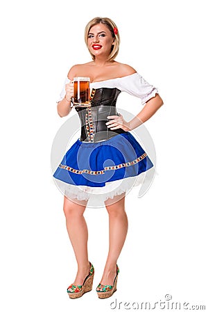 Beautiful young blond girl of oktoberfest beer stein Stock Photo