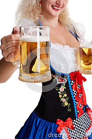 Beautiful young blond girl of oktoberfest beer stein Stock Photo