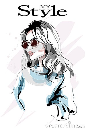 Beautiful young blond hair woman portrait. Fashion woman. Vector Illustration