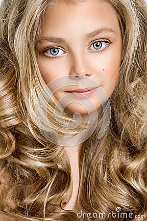 Beautiful young blonde model, cute girl with long beautiful hair Stock Photo