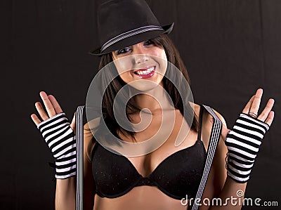 Beautiful young brunette female entertainer Stock Photo