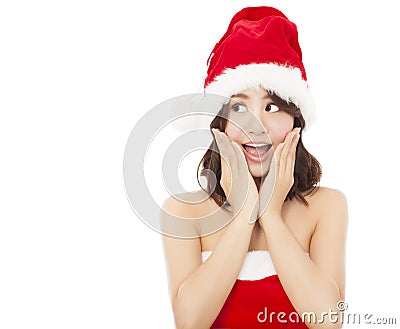 Beautiful young christmas woman making a funny expression Stock Photo