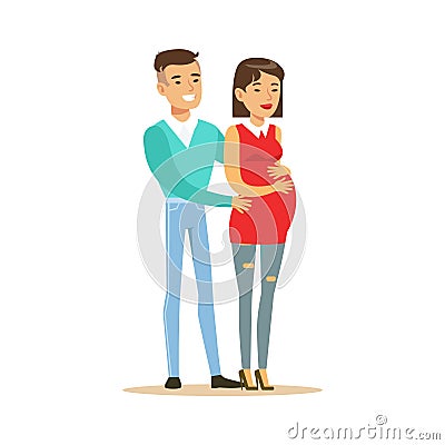 Beautiful young couple expecting baby colorful characters vector Illustration Vector Illustration