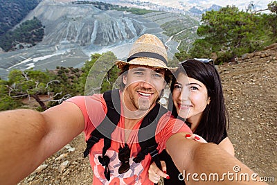 Beautiful young couple fun on selfie Stock Photo