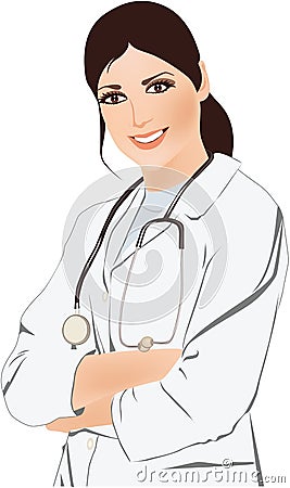 Beautiful young doctor with stethoscope Vector Illustration