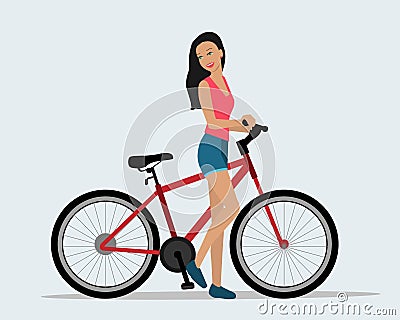 Beautiful young girl with bicycle Vector Illustration