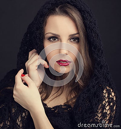 A beautiful young girl in a black shawl Stock Photo