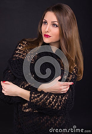 A beautiful young girl in a black shawl Stock Photo