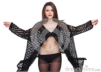 A beautiful young girl in a black shawl Stock Photo