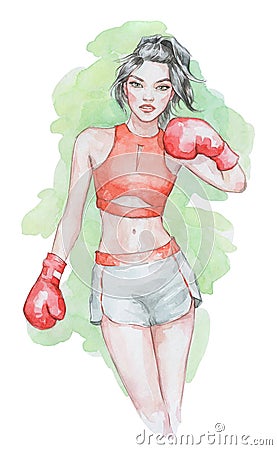 Beautiful young girl boxing Stock Photo