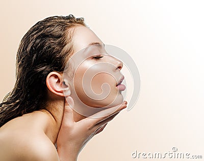 Beautiful young girl with closed eyes. Clean healthy skin Stock Photo